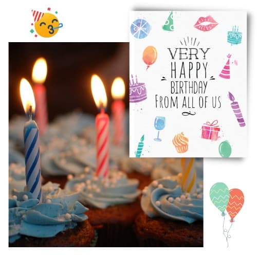 Happy birthday greeting card with birthday candles and balloons