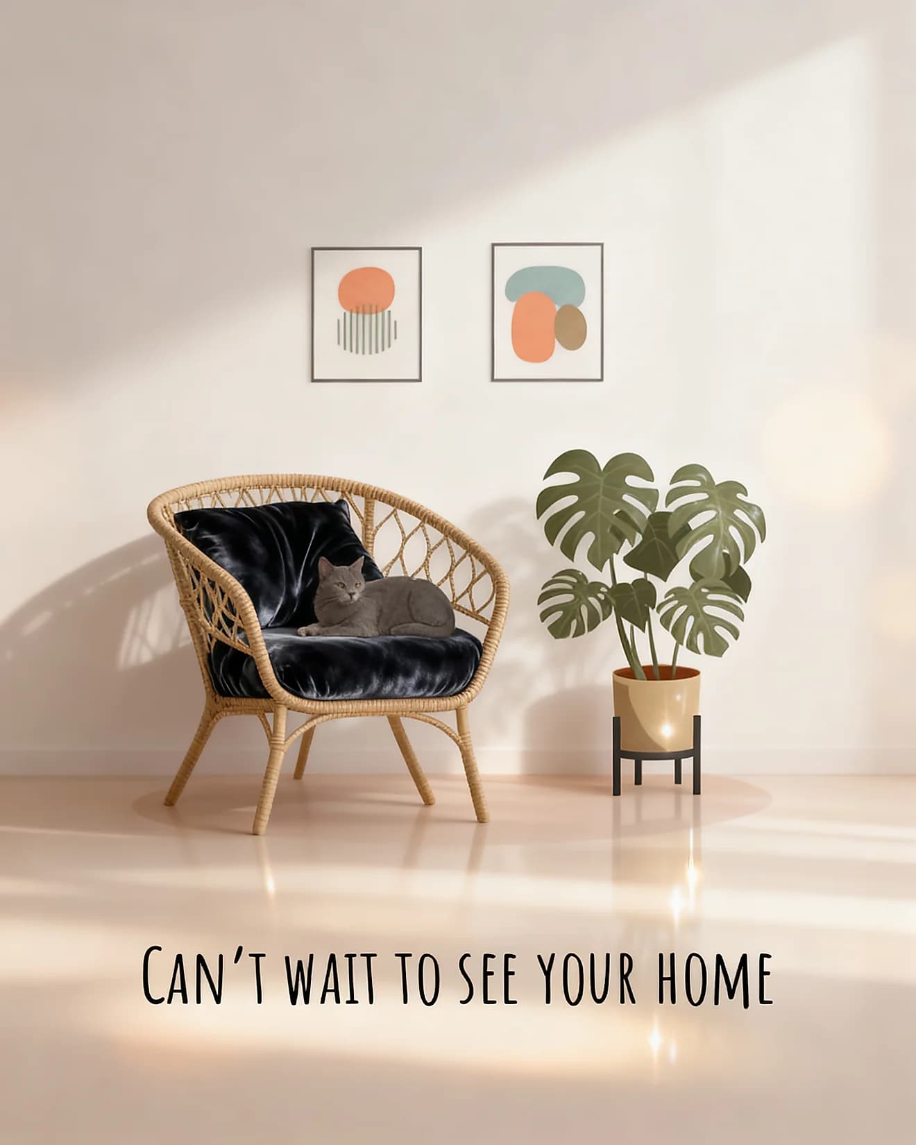 Boho Living Room Cat
