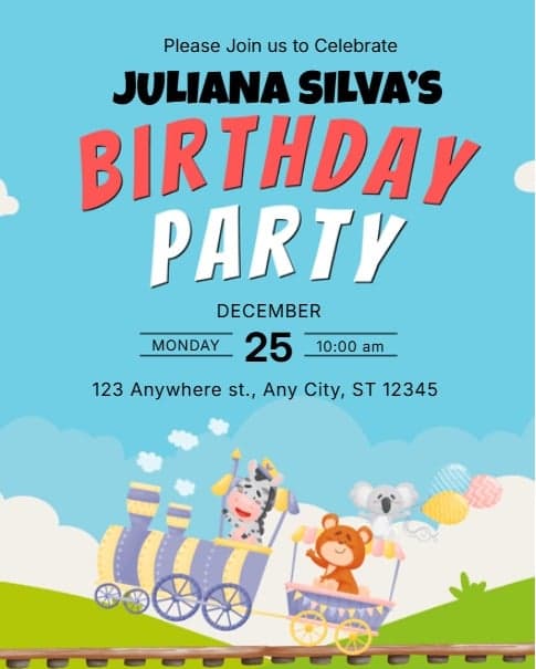Whimsical Train Birthday Invite Whimsical Train Birthday Invite
