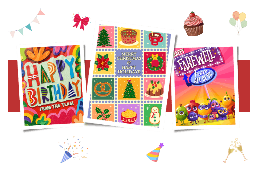 Birthday, holiday and farewell group cards signed by teams online