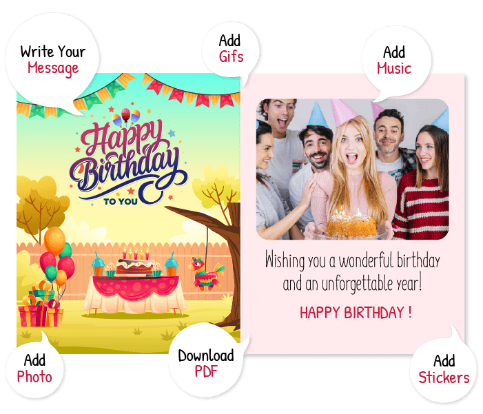 Online greeting card you can personalize with a message, photo, GIFs, music, stickers and PDF download